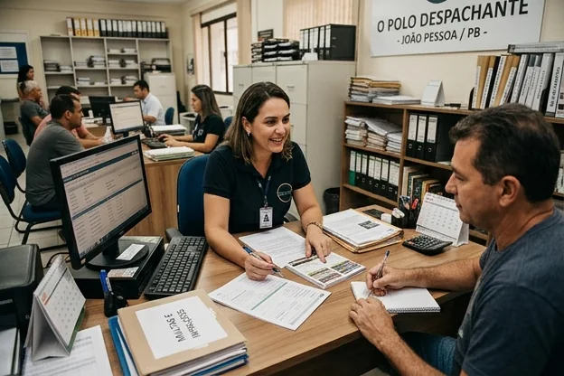 Despachante orientando motoristas sobre como evitar multas em João Pessoa.